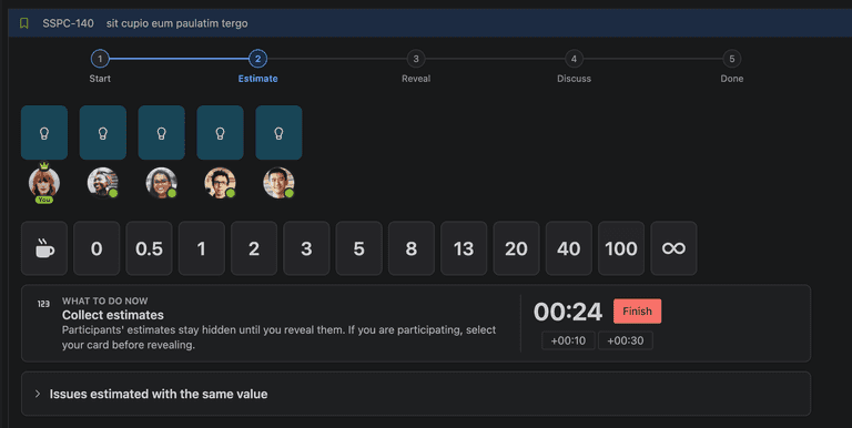 Sync Poker for Jira showing the estimate step in a live Planning Poker session