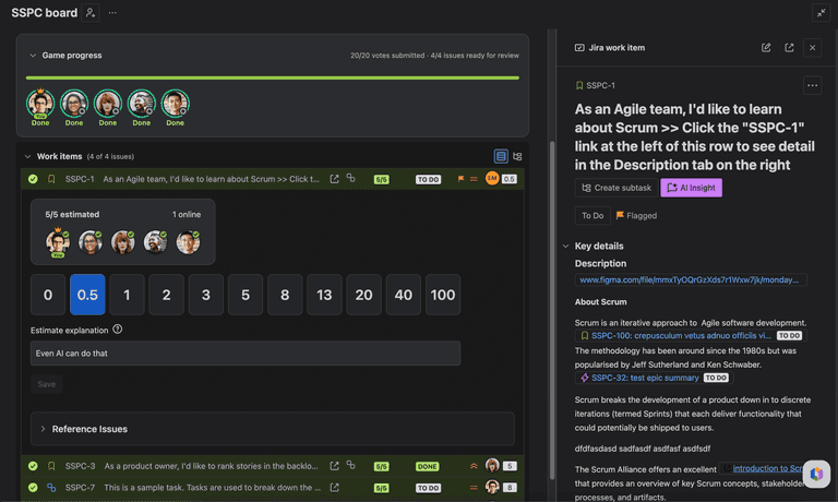 Async Poker for Jira keeps estimation beside Jira work item details Async Poker for Jira keeps estimation beside Jira work item details